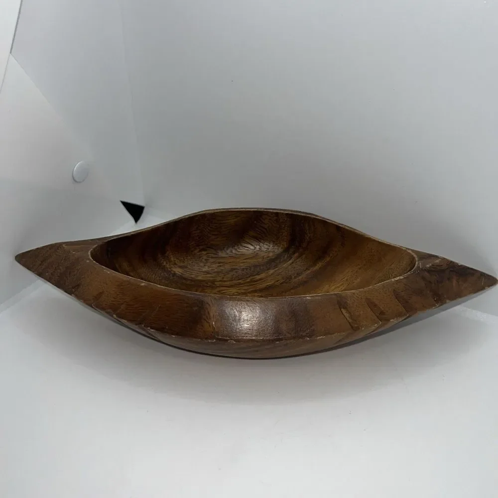 Vintage Monkey Pod Wood Leaf Shape Dish